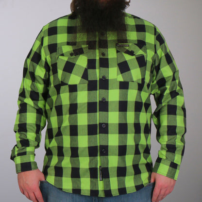 Hot Leathers Men's 'Black Crest' Black/Green Cotton Flannel Shirt - Button Front - Riding/Casual/ Work Wear - FLM2005