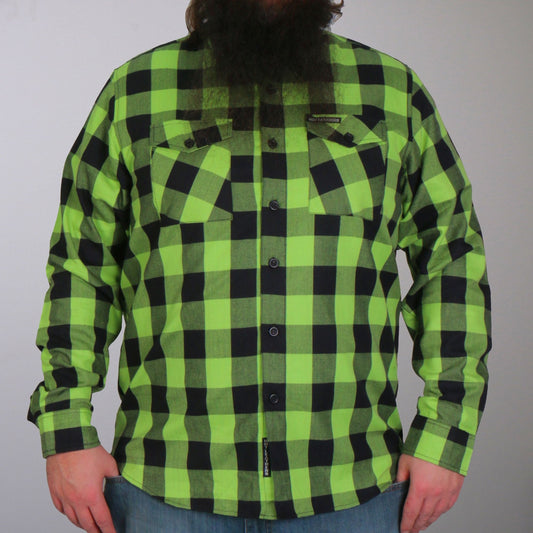 Hot Leathers Men's 'Black Crest' Black/Green Cotton Flannel Shirt - Button Front - Riding/Casual/ Work Wear - FLM2005