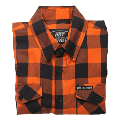 Hot Leathers Men's 'Road Vow' Orange/Black Cotton Flannel Shirt - Button Front - Riding/Casual/ Work Wear - FLM2007