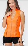 Sleeveless Zipper Top with Cross Cut Back