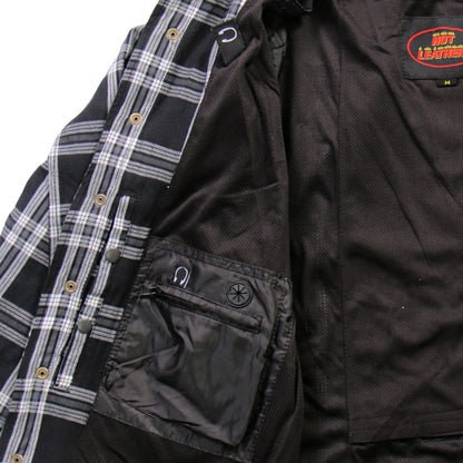 Hot Leathers Men's 'Road Wolf' White/Black Cotton Flannel Shirt - Button Front - Riding Protective Wear - JKM3002