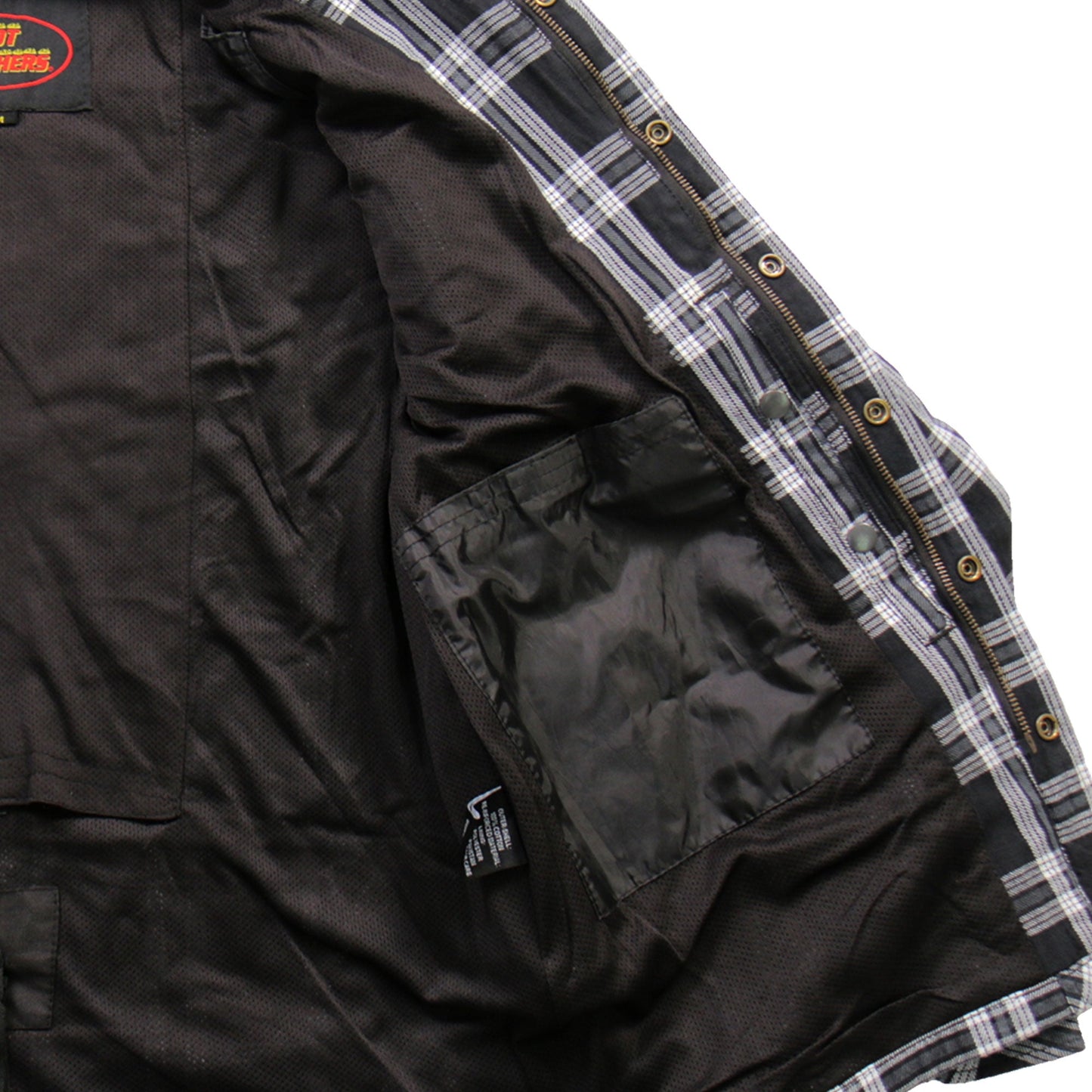 Hot Leathers Men's 'Road Wolf' White/Black Cotton Flannel Shirt - Button Front - Riding Protective Wear - JKM3002