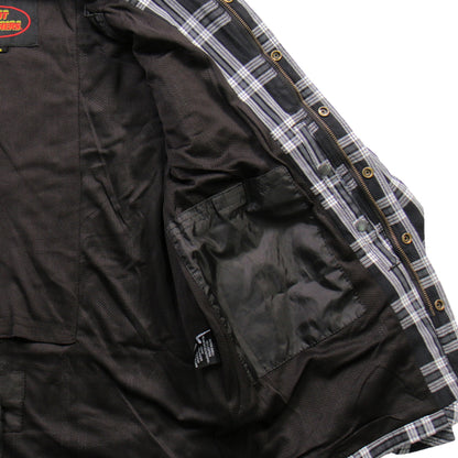Hot Leathers Men's 'Road Wolf' White/Black Cotton Flannel Shirt - Button Front - Riding Protective Wear - JKM3002
