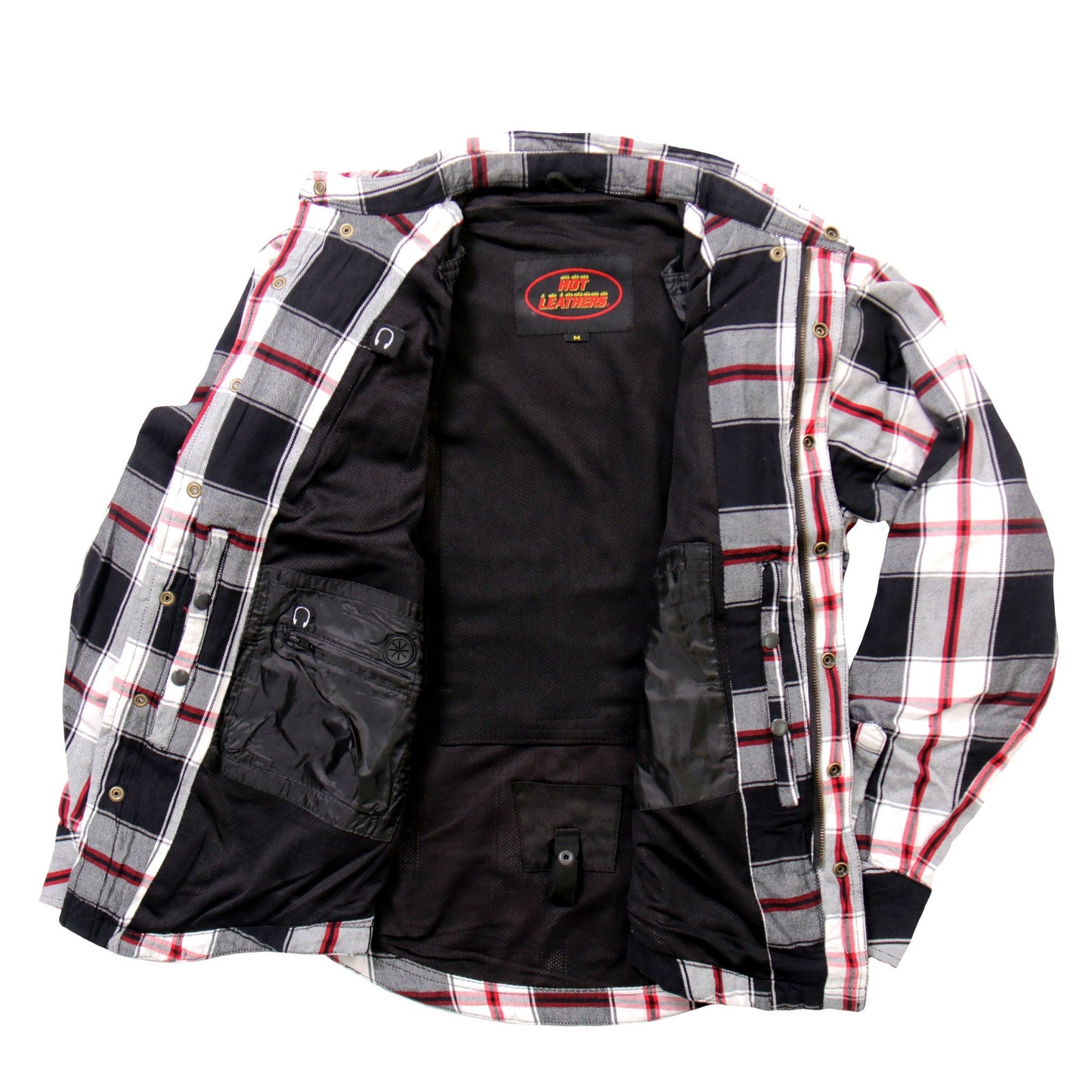 Hot Leathers Men's 'Sinfire' White/Black Cotton Flannel Shirt - Button Front - Riding Proective Wear - JKM3001