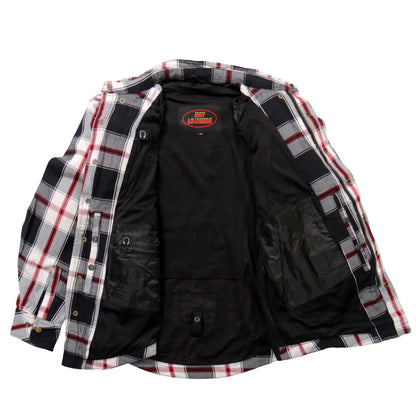 Hot Leathers Men's 'Sinfire' White/Black Cotton Flannel Shirt - Button Front - Riding Proective Wear - JKM3001