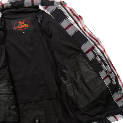Hot Leathers Men's 'Sinfire' White/Black Cotton Flannel Shirt - Button Front - Riding Proective Wear - JKM3001