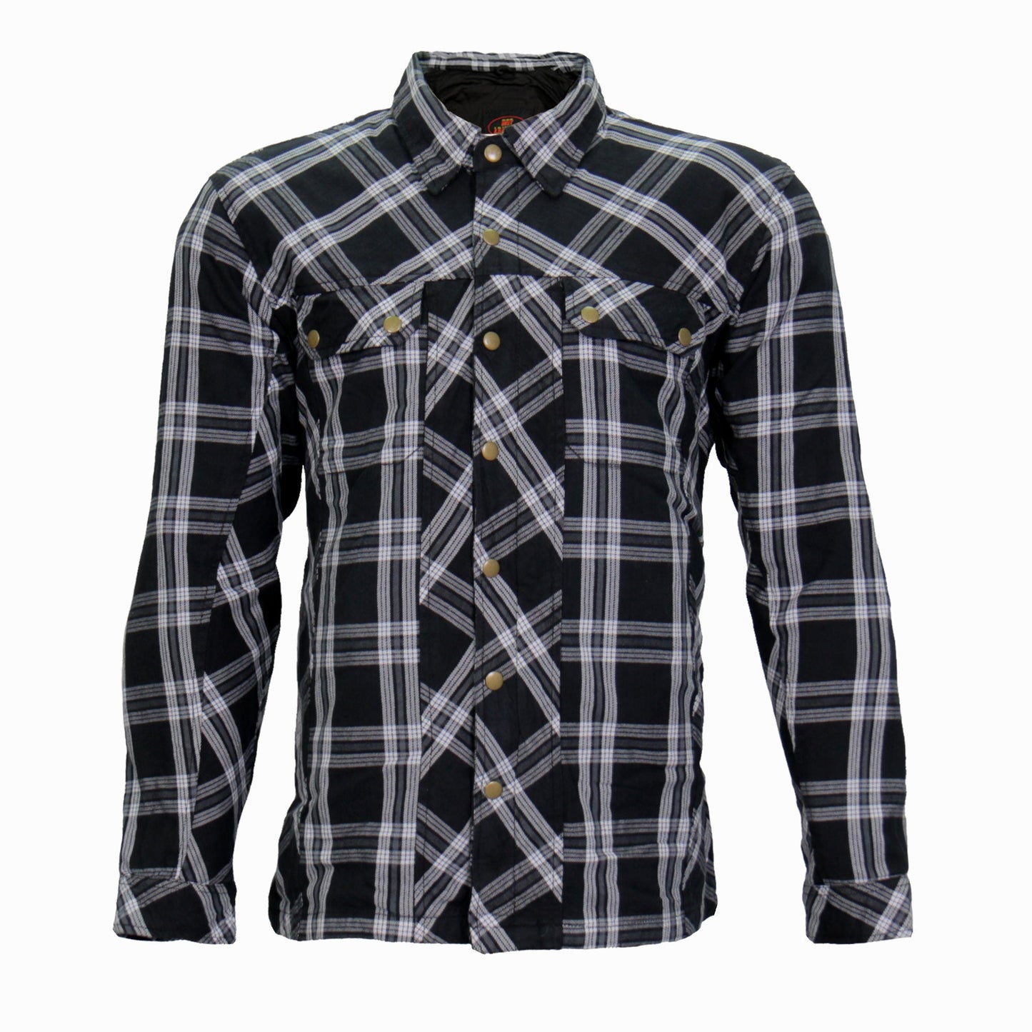 Hot Leathers Men's 'Road Wolf' White/Black Cotton Flannel Shirt - Button Front - Riding Protective Wear - JKM3002