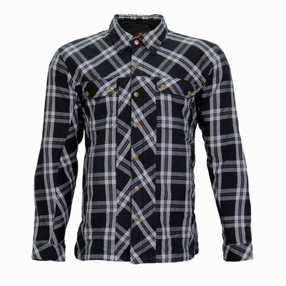 Hot Leathers Men's 'Road Wolf' White/Black Cotton Flannel Shirt - Button Front - Riding Protective Wear - JKM3002