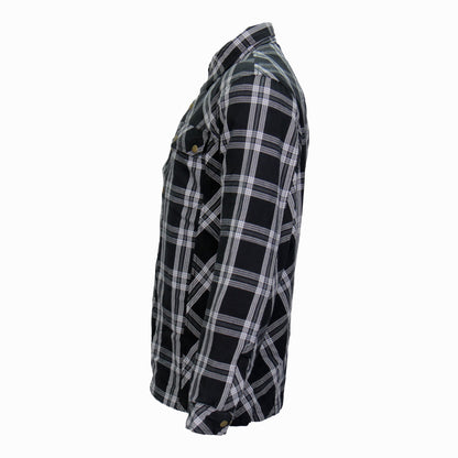 Hot Leathers Men's 'Road Wolf' White/Black Cotton Flannel Shirt - Button Front - Riding Protective Wear - JKM3002