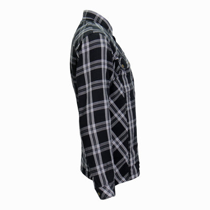 Hot Leathers Men's 'Road Wolf' White/Black Cotton Flannel Shirt - Button Front - Riding Protective Wear - JKM3002