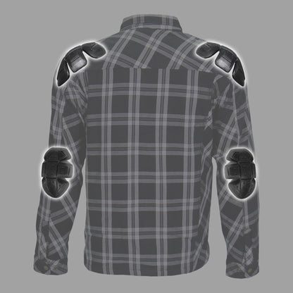 Hot Leathers Men's 'Road Wolf' White/Black Cotton Flannel Shirt - Button Front - Riding Protective Wear - JKM3002