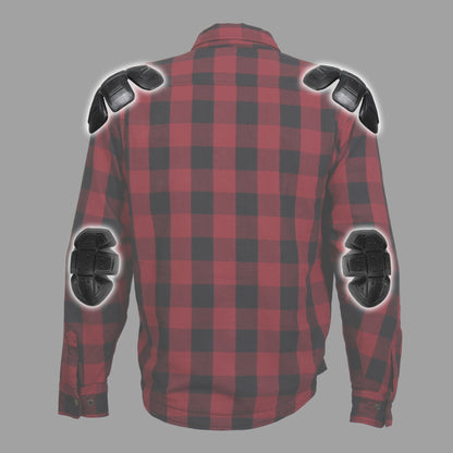 Hot Leathers Men's 'Black Venom' Red Cotton Flannel Shirt - Button Front - Riding Protective Wear - JKM3003