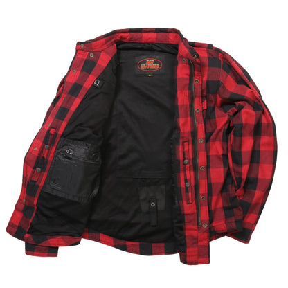 Hot Leathers Men's 'Black Venom' Red Cotton Flannel Shirt - Button Front - Riding Protective Wear - JKM3003