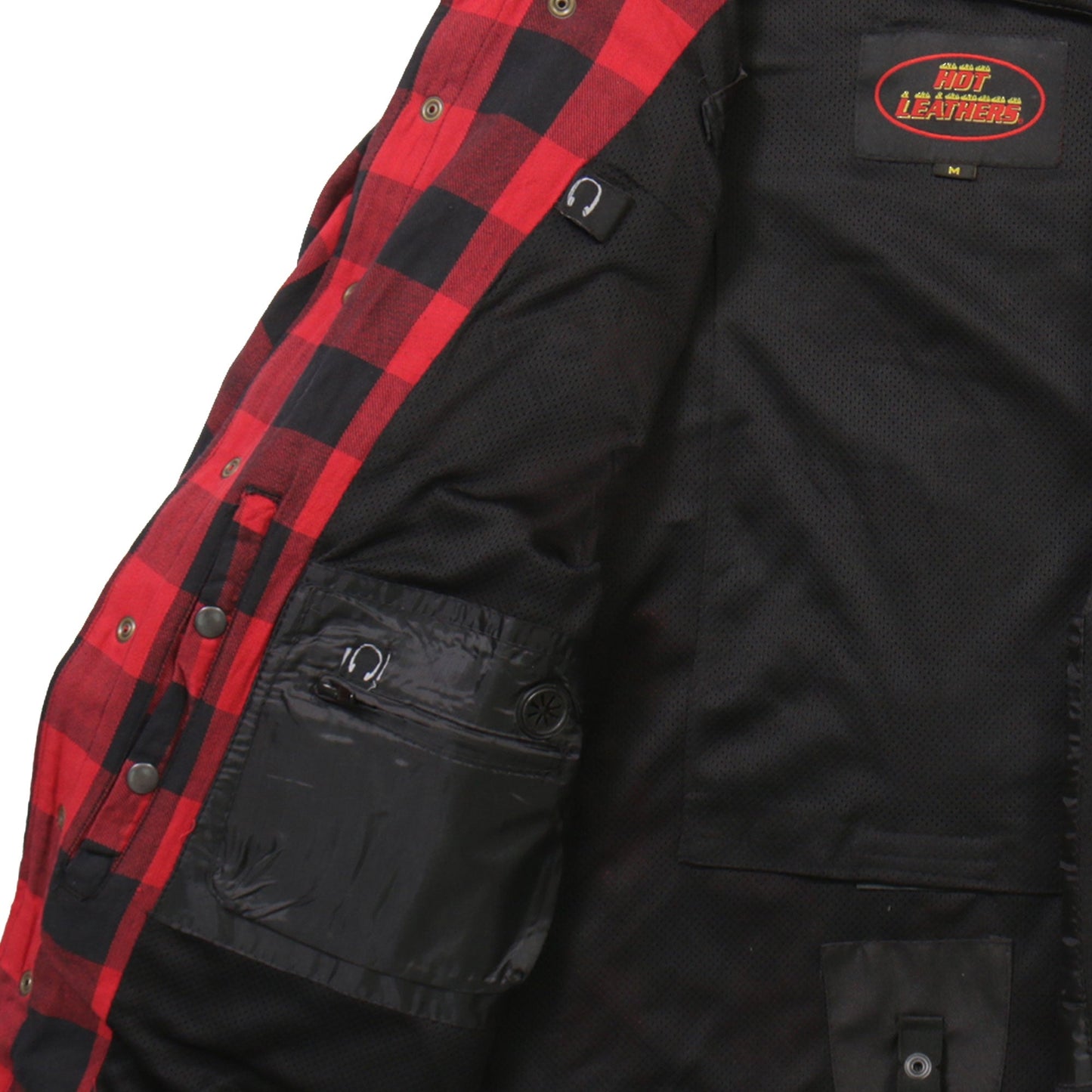 Hot Leathers Men's 'Black Venom' Red Cotton Flannel Shirt - Button Front - Riding Protective Wear - JKM3003