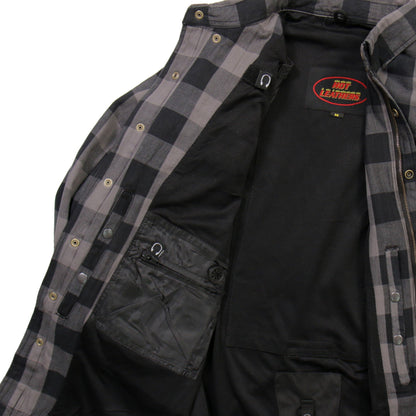 Hot Leathers Men's 'Last Stand' Gray Cotton Flannel Shirt - Button Front - Riding Protective Wear - JKM3004