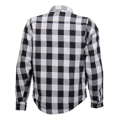 Hot Leathers Men's 'Iron Outlaw' White/Black Cotton Flannel Shirt - Button Front - Riding Protective Wear - JKM3005