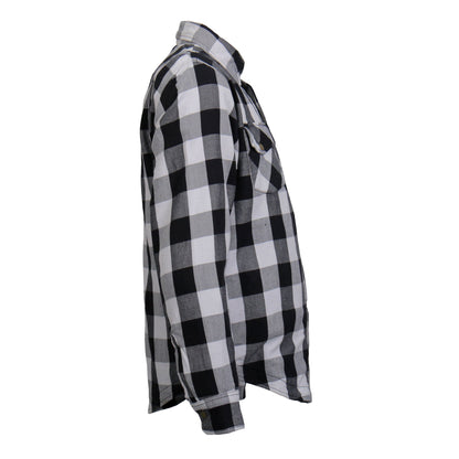 Hot Leathers Men's 'Iron Outlaw' White/Black Cotton Flannel Shirt - Button Front - Riding Protective Wear - JKM3005