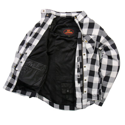Hot Leathers Men's 'Iron Outlaw' White/Black Cotton Flannel Shirt - Button Front - Riding Protective Wear - JKM3005