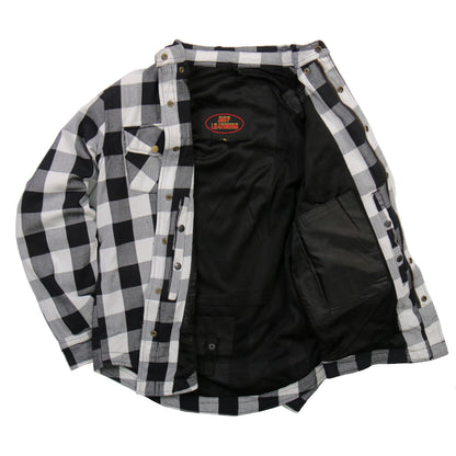 Hot Leathers Men's 'Iron Outlaw' White/Black Cotton Flannel Shirt - Button Front - Riding Protective Wear - JKM3005