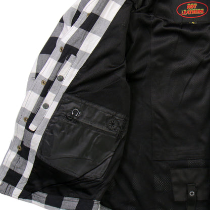 Hot Leathers Men's 'Iron Outlaw' White/Black Cotton Flannel Shirt - Button Front - Riding Protective Wear - JKM3005