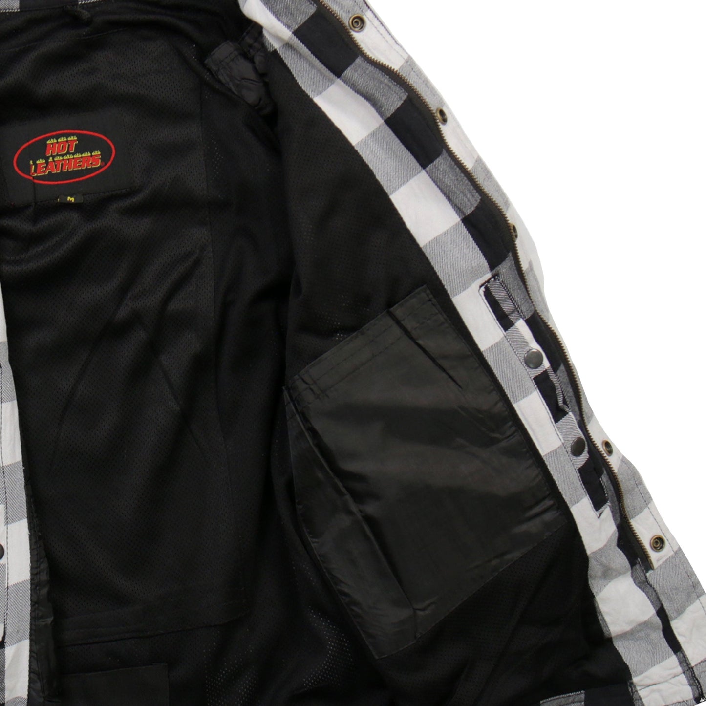 Hot Leathers Men's 'Iron Outlaw' White/Black Cotton Flannel Shirt - Button Front - Riding Protective Wear - JKM3005