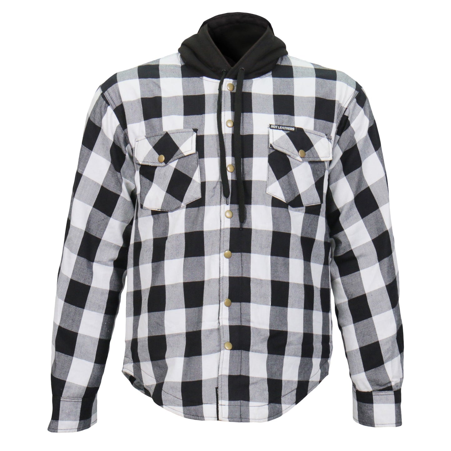 Hot Leathers Men's 'Death March' White/Black Cotton Flannel Shirt - Button Front - Riding Protective Wear - JKM3006