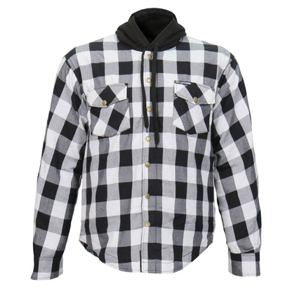 Hot Leathers Men's 'Death March' White/Black Cotton Flannel Shirt - Button Front - Riding Protective Wear - JKM3006