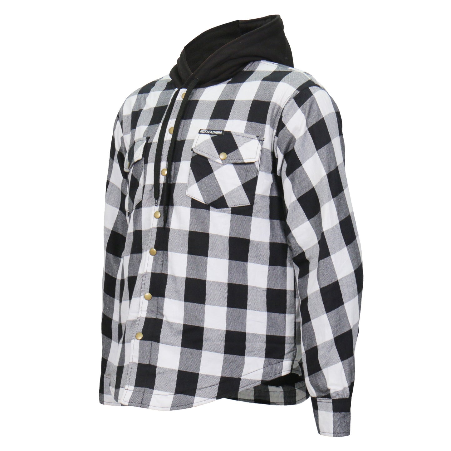 Hot Leathers Men's 'Death March' White/Black Cotton Flannel Shirt - Button Front - Riding Protective Wear - JKM3006