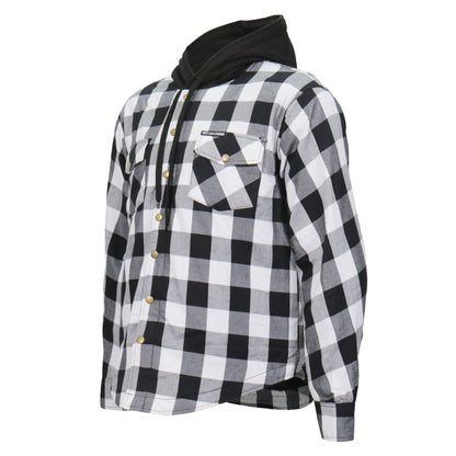 Hot Leathers Men's 'Death March' White/Black Cotton Flannel Shirt - Button Front - Riding Protective Wear - JKM3006