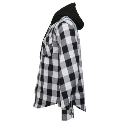 Hot Leathers Men's 'Death March' White/Black Cotton Flannel Shirt - Button Front - Riding Protective Wear - JKM3006