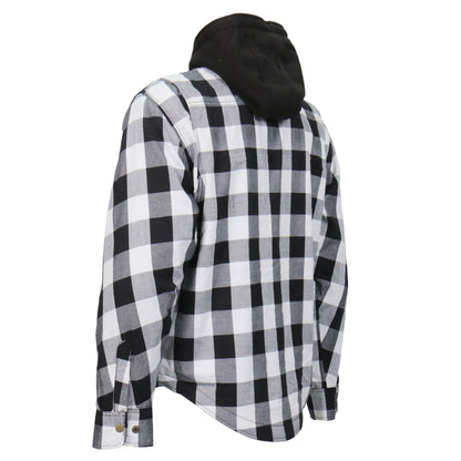 Hot Leathers Men's 'Death March' White/Black Cotton Flannel Shirt - Button Front - Riding Protective Wear - JKM3006