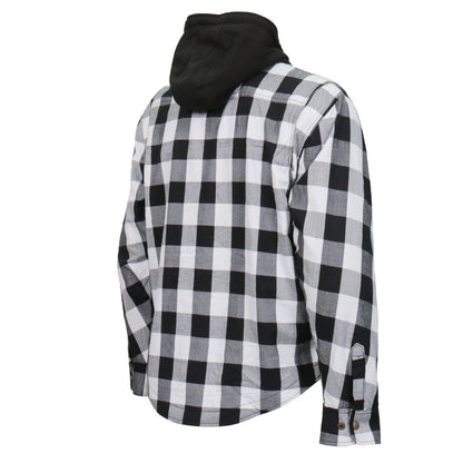 Hot Leathers Men's 'Death March' White/Black Cotton Flannel Shirt - Button Front - Riding Protective Wear - JKM3006