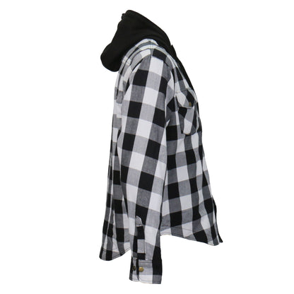 Hot Leathers Men's 'Death March' White/Black Cotton Flannel Shirt - Button Front - Riding Protective Wear - JKM3006