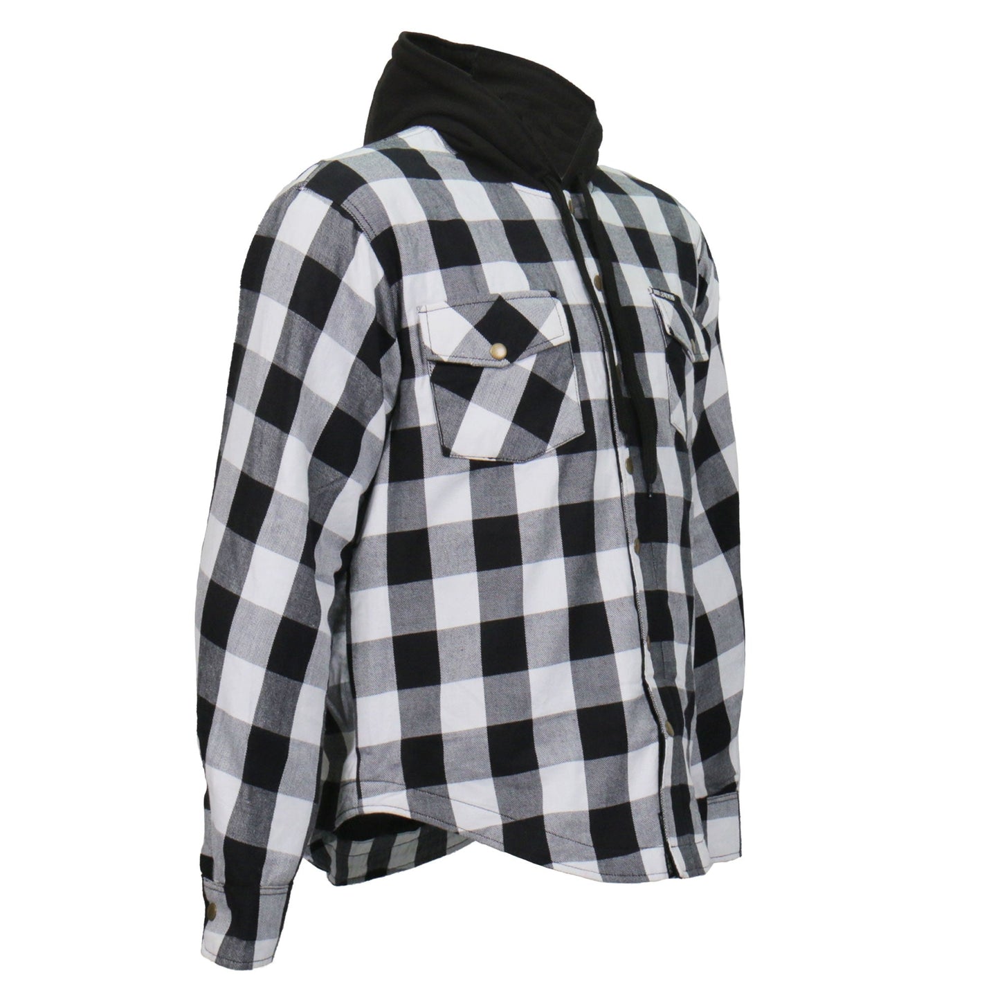 Hot Leathers Men's 'Death March' White/Black Cotton Flannel Shirt - Button Front - Riding Protective Wear - JKM3006