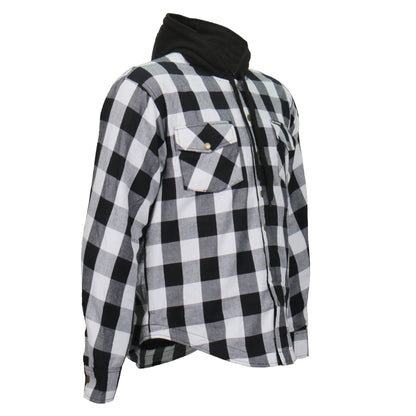 Hot Leathers Men's 'Death March' White/Black Cotton Flannel Shirt - Button Front - Riding Protective Wear - JKM3006