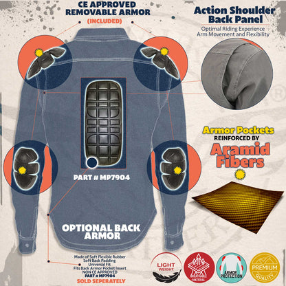 Milwaukee Leather Men's Deadlock Multi/Color CE Armored Flannel Shirt with Aramid Reinforced Zones - MPM1632