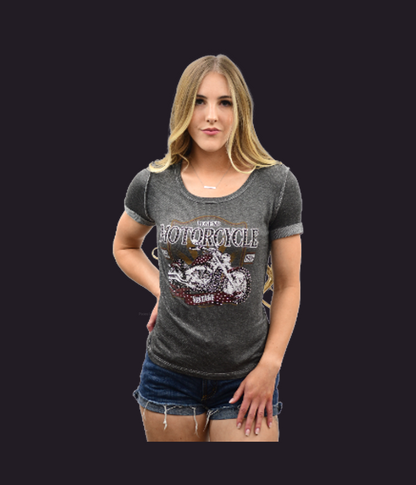 Liberty Wear “Ride Free” Rhinestone Motorcycle Graphic Tee