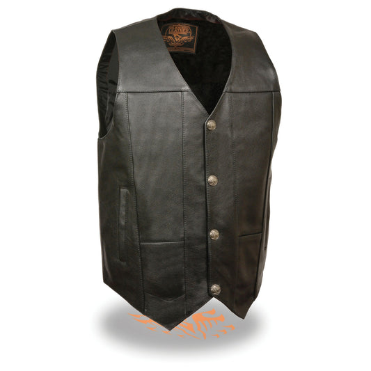 Milwaukee Leather LKM3700 Men's Classic Black Leather Motorcycle Rider Vest w/ Buffalo Nickel Snaps Closure
