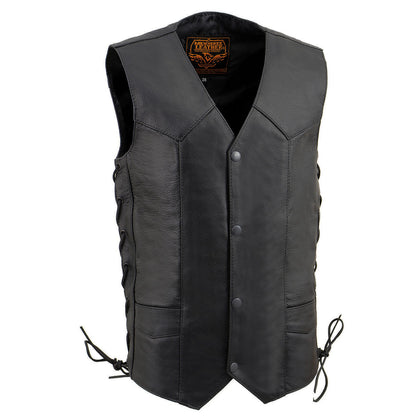 Milwaukee Leather LKY3860 Youth Size Black Leather Motorcycle Riders Vest w/ Side Lace