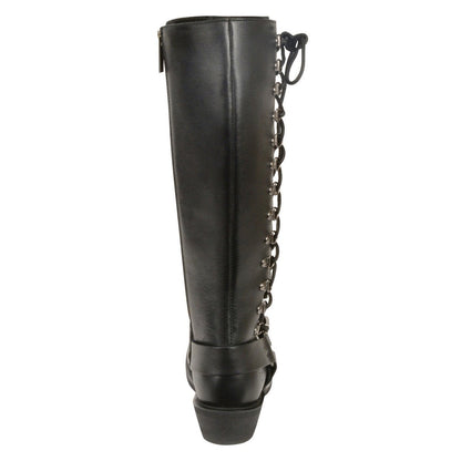 Milwaukee Leather MBL9365 Women's Classic Black Leather 14-Inch Harness Square Toe Tall Motorcycle Boots