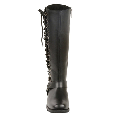 Milwaukee Leather MBL9365 Women's Classic Black Leather 14-Inch Harness Square Toe Tall Motorcycle Boots