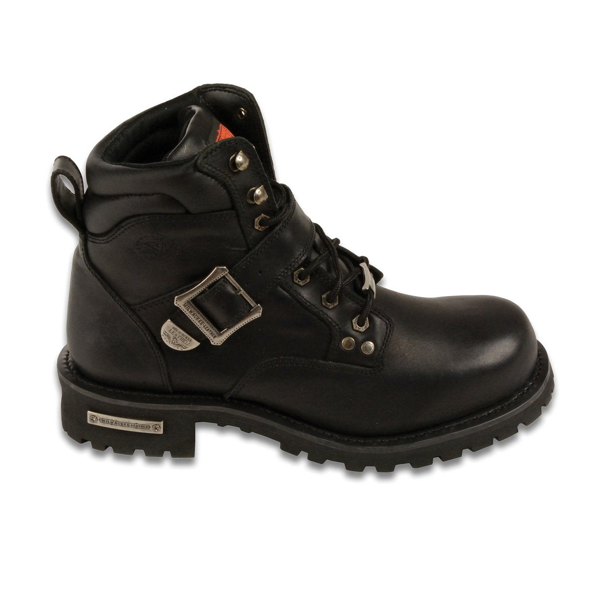 Milwaukee Leather Men's Wide-Width Classic Black Leather Lace-Up 6-inch Engineer Boots with Side Buckle MBM9010W