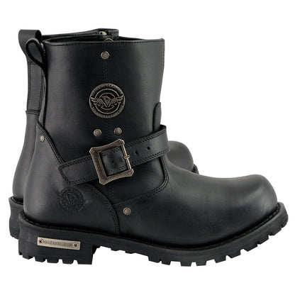 Milwaukee Leather Men's Black Leather Wide Width 6-inch Classic Engineer Motorcycle Boots w/ Side Zipper MBM9040W