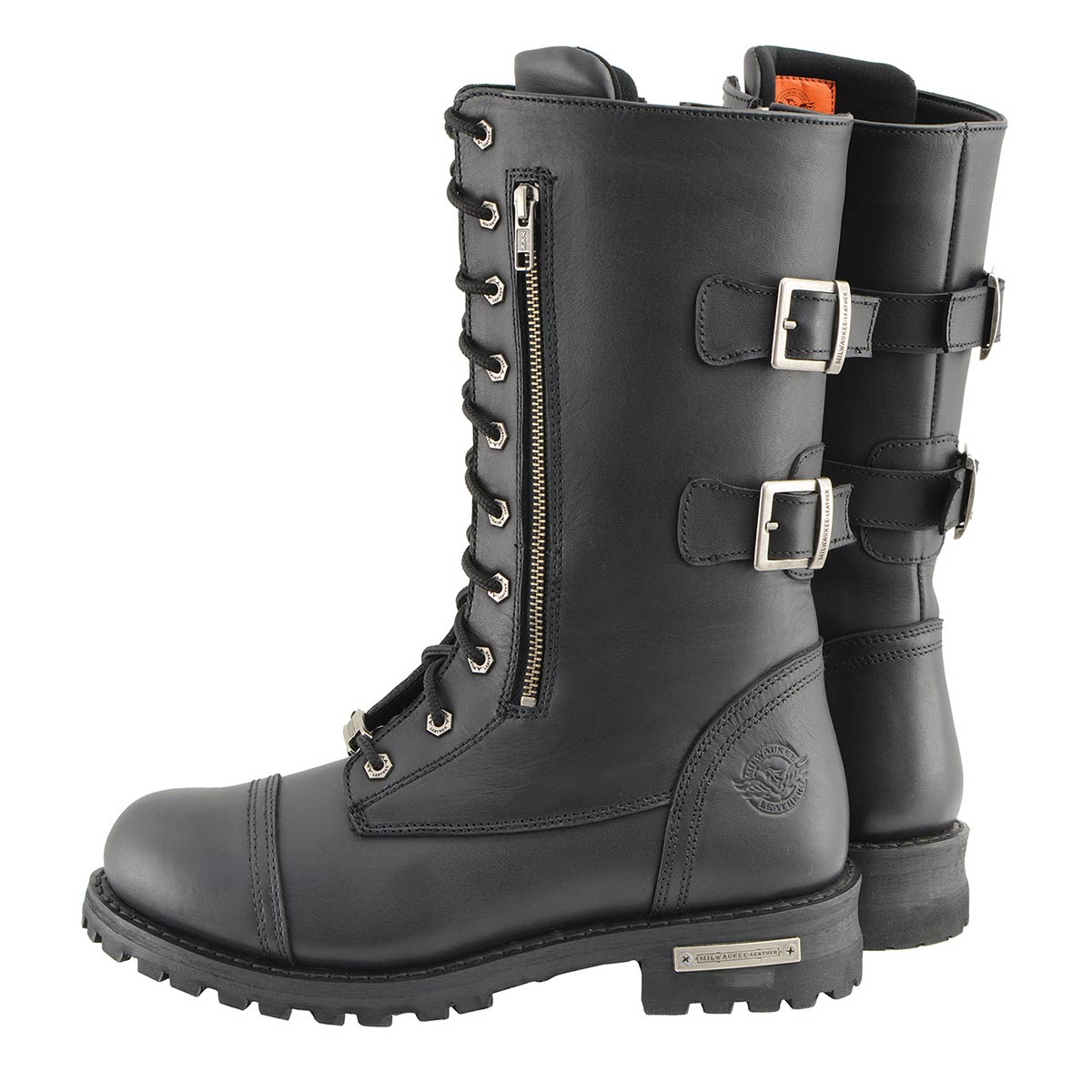 Milwaukee Leather Men’s 13-Inch-Tall Tactical Black Lace-Up Leather Boots Zipper w/ Storage Pocket MBM9069