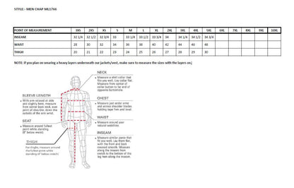 Milwaukee Leather Men's Black Premium Leather Motorcycle Rider Chaps w/ Front 3-Pockets - Thigh Patch Pocket-ML1766