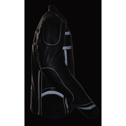 Milwaukee Leather ML2083 Men's Black Premium Leather Vented Motorcycle Rider Jacket w/ Reflective Piping