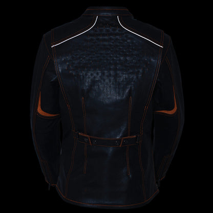 Milwaukee Leather MLL2502 Women's 'Laser Cut' Distressed Black and Grey Scuba Style Racer Jacket