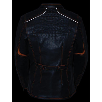 Milwaukee Leather MLL2502 Women's 'Laser Cut' Distressed Black and Grey Scuba Style Racer Jacket