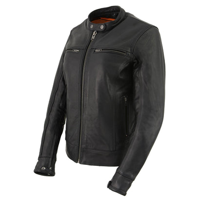 Milwaukee Leather MLL2551 Women's Scooter Black Leather Vented Lightweight Triple Stitch Motorcycle Jacket