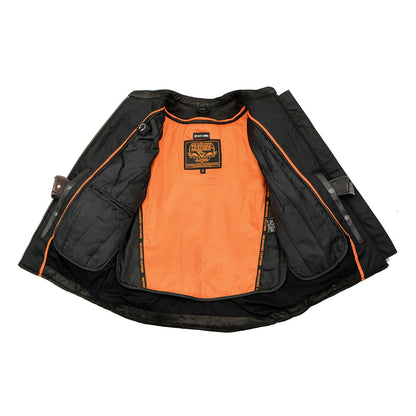 Milwaukee Leather MLL2571 Ladies Black and Purple 'Crinkled Arm' Lightweight Racer Jacket
